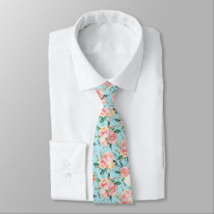Cravate Motif de roses vintage rose et jaune pastel