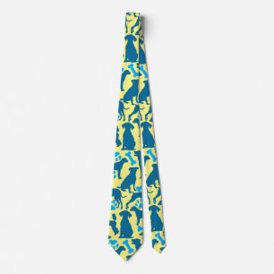 Cravate Motif de silhouette de chien.Bleu.04 BG LYellow