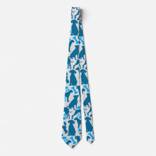 Cravate Motif de silhouette de chien.Bleu.04 Bleu blanc bl