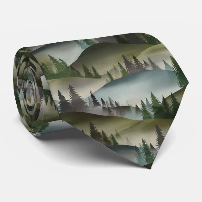 Cravate Motif de silhouette de forêt naturelle (Roulé)