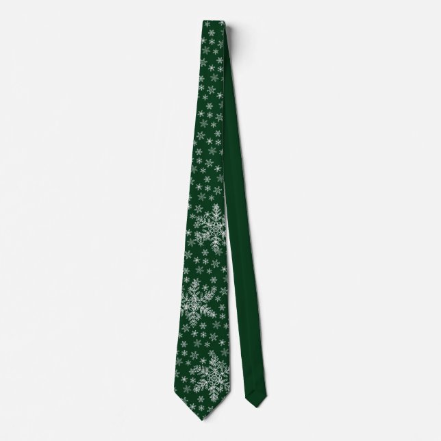 Cravate Motif de Snowflakes blanc sur Deep Forest Green (Devant)
