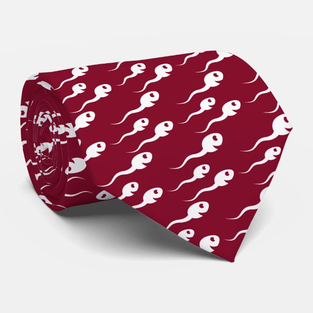 Cravate Motif de spermatozoïdes blancs souriants sur fond  (Roulé)