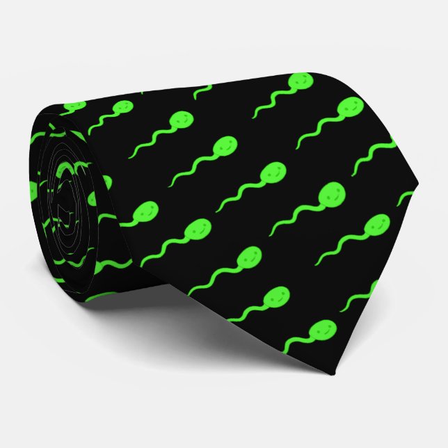 Cravate Motif de spermatozoïdes vert néon souriants mignon (Roulé)