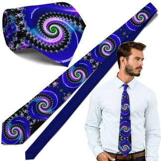 Cravate Motif de spirale fractale bleue - Mathématiques mo