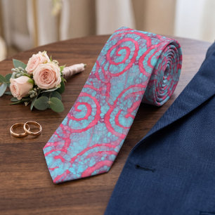 Cravate Motif de spirales en batik funky bleu rose vif