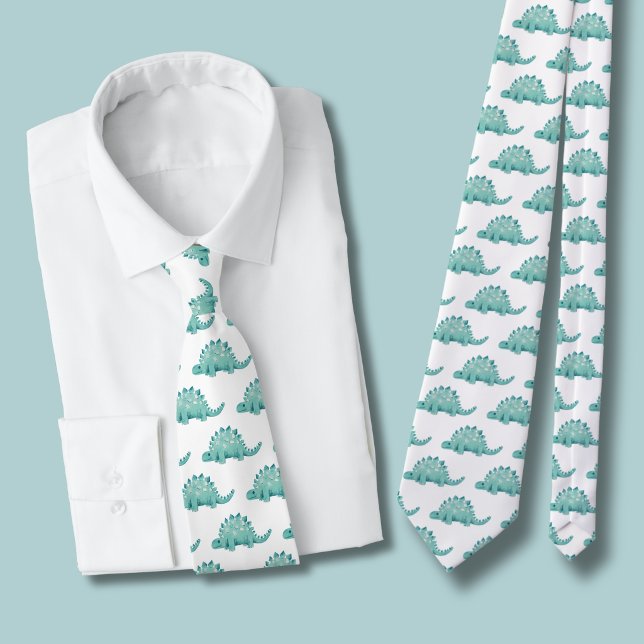 Cravate Motif de Stégosaure dinosaure (Dinosaur tie white)