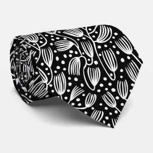 Cravate Motif de style d'écorce - Blanc sur noir