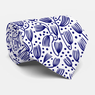 Cravate Motif de style d'écorce - Bleu marine foncé sur bl
