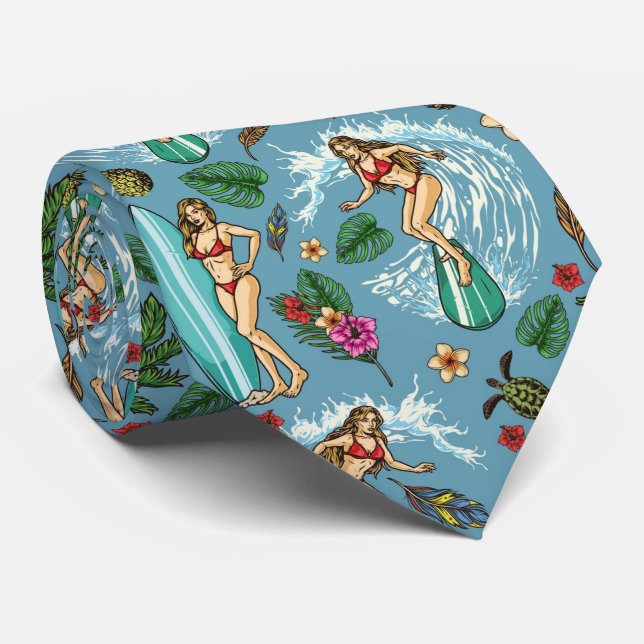 Cravate Motif de surfer de la femme rétro (Roulé)