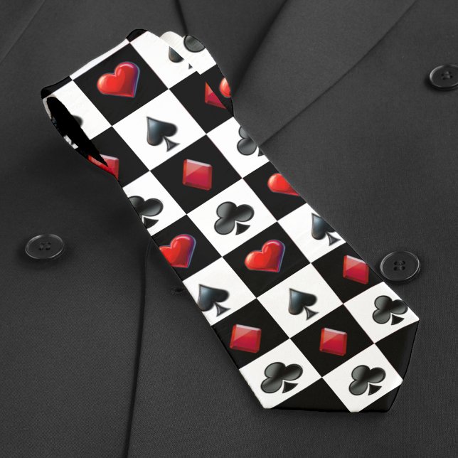 Cravate Motif de tableau de bord de la carte de jeu Casino (Casino Playing Card Suit Checkerboard Pattern Neck Tie
)