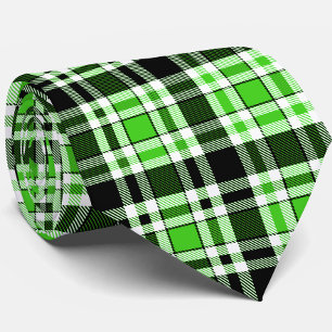 Cravate Motif de tartan à carreaux vert noir et blanc