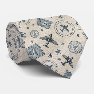 Cravate Motif de timbre de passeport d'aviation vintage