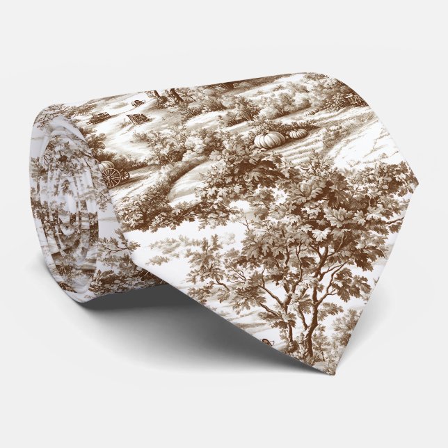 Cravate Motif de toile de citrouille de ferme sépia rustiq (Roulé)