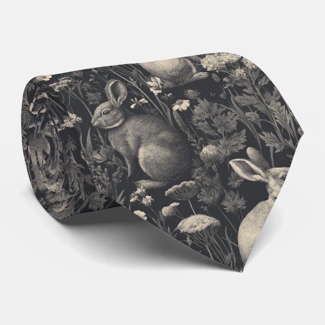 Cravate Motif de toile de lapin vintage noir (Roulé)