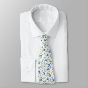 Cravate Motif de toile florale vintage bleu (3)