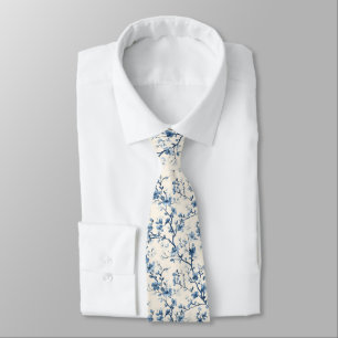 Cravate Motif de toile florale vintage bleu (4)