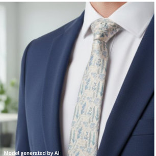 Cravate Motif de toile française à fleurs sauvages bleues