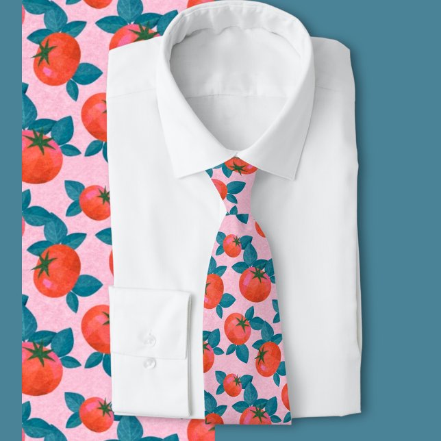 Cravate Motif de tomate rose vif, mode botanique  (Créateur téléchargé)