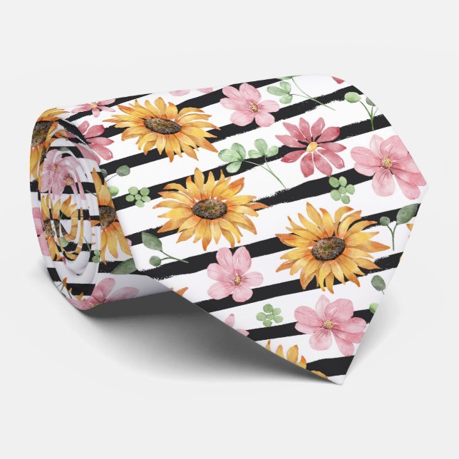 Cravate Motif de tournesol aquarelle (Roulé)