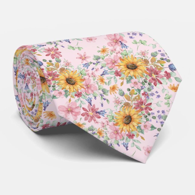 Cravate Motif de tournesol aquarelle (Roulé)