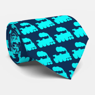 Cravate Motif de train à vapeur - Cyan avec bleu foncé 002