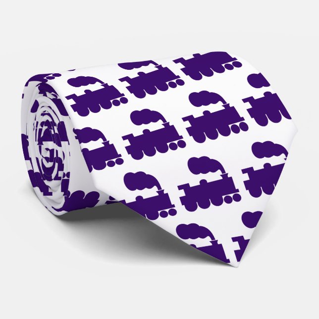 Cravate Motif de train à vapeur - Violet profond sur blanc (Roulé)
