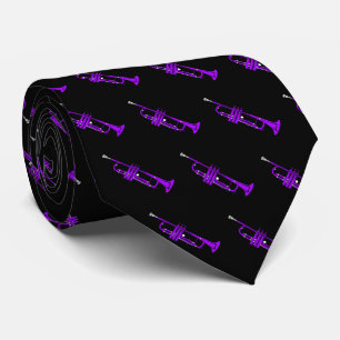Cravate Motif de trompette violette sur fond noir