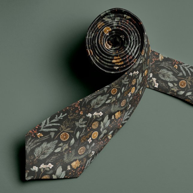 Cravate Motif de vacances botanique Necktie avec Monogramm (Créateur téléchargé)