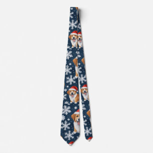 Cravate Motif de vacances Chiens Corgi de Noël et flocons