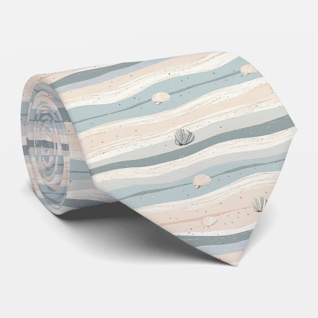 Cravate Motif de vague de coquillage côtier boho (Roulé)