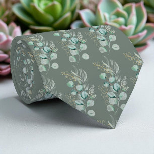 Cravate Motif de verdure d'eucalyptus vert sauge à l'aquar