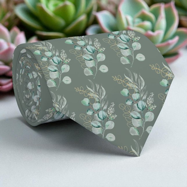 Cravate Motif de verdure d'eucalyptus vert sauge à l'aquar (Créateur téléchargé)