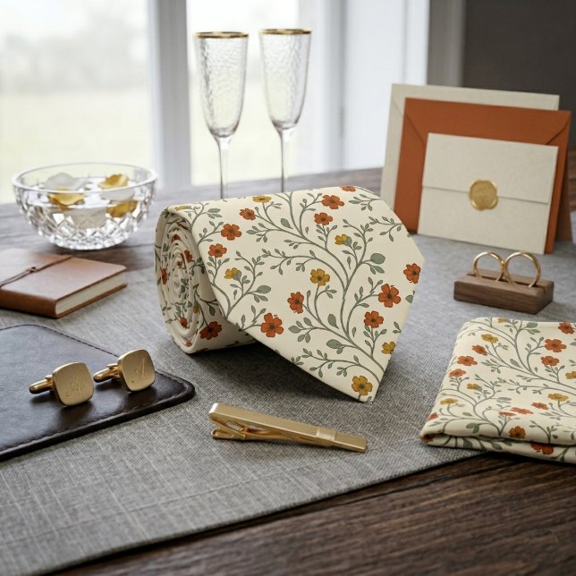 Cravate Motif de vigne à fleur sauvage orange (Créateur téléchargé)