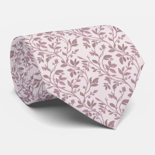 Cravate Motif de vigne botanique rose clair vintage (Roulé)
