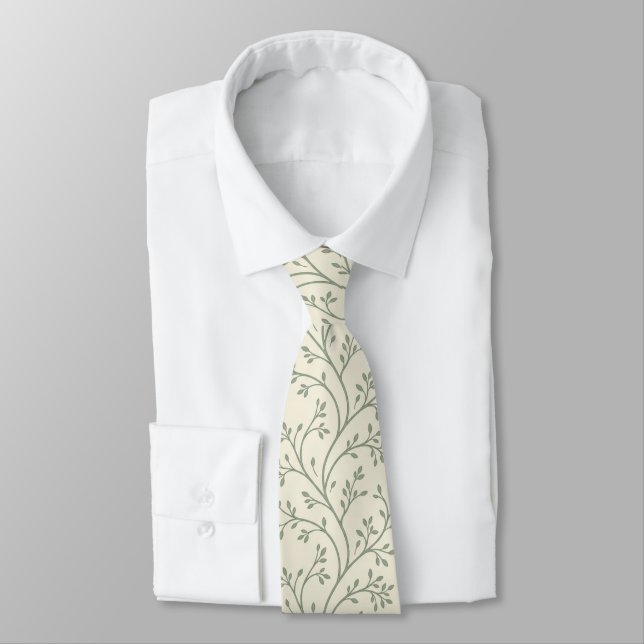 Cravate Motif de vigne de lierre vert sauge (Attaché)