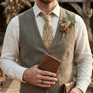 Cravate Motif de vigne floral rustique rétro vert olive