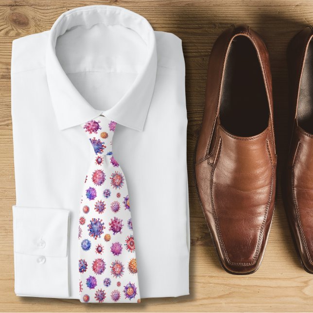 Cravate Motif de virus bactérien à l'aquarelle bleu (Virus Bacteria patterned tie)