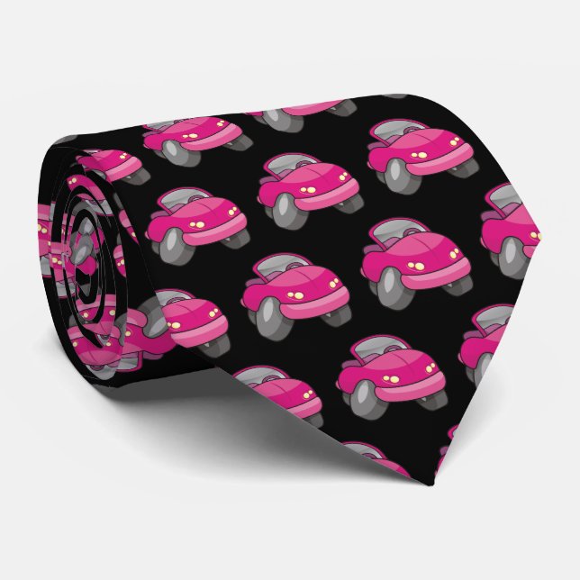 Cravate Motif de voiture Cartoon rose (Roulé)