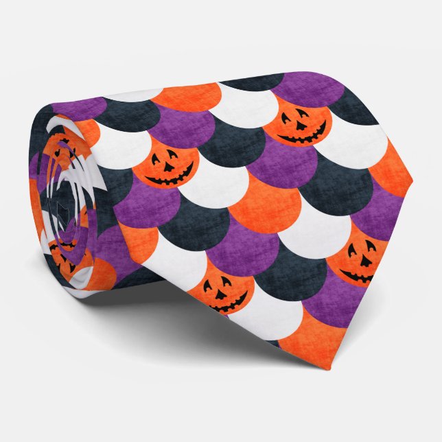 Cravate Motif d'écailles de sirène de citrouille-lanterne  (Roulé)
