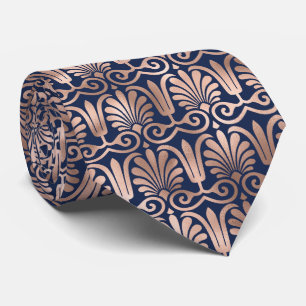 Cravate Motif Déco Orné Rose Gold Bleu Nuit