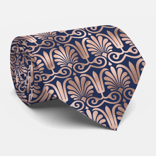 Cravate Motif Déco Orné Rose Gold Bleu Nuit (Roulé)