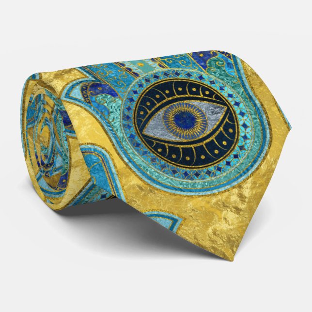 Cravate Motif décoratif de main de Hamsa sur l'or (Roulé)