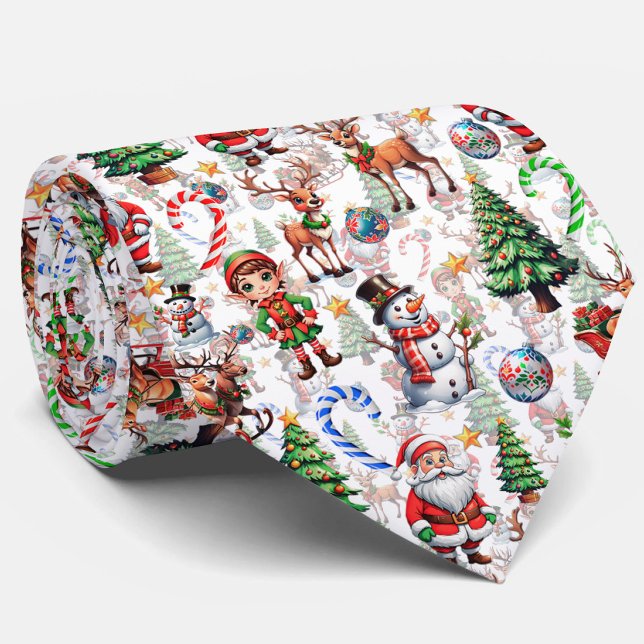 Cravate Motif décoratif de Noël sur fond blanc (Créateur téléchargé)