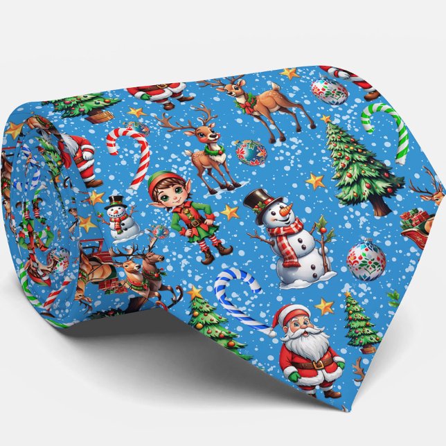 Cravate Motif décoratif de Noël sur fond bleu (Créateur téléchargé)