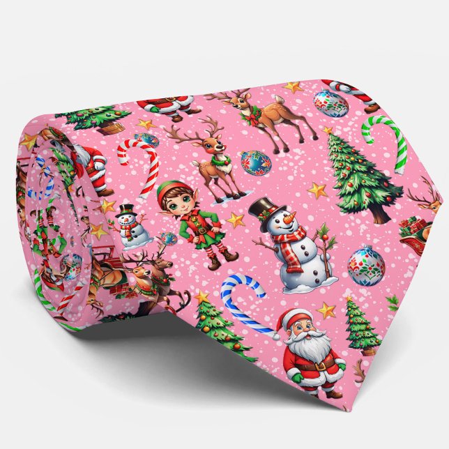 Cravate Motif décoratif de Noël sur fond rose (Créateur téléchargé)