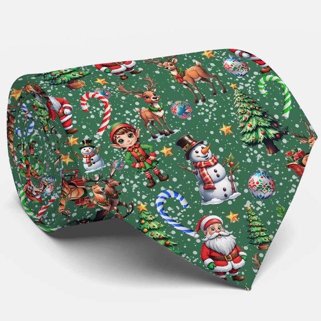 Cravate Motif décoratif de Noël sur fond vert (Créateur téléchargé)