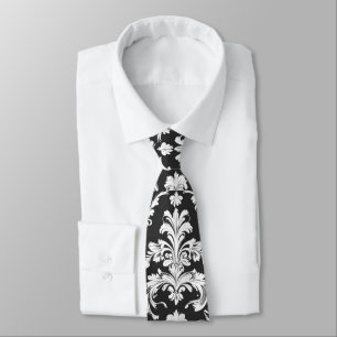 Cravate Motif décoratif noir et blanc Damas