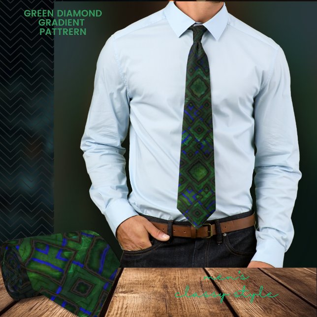 Cravate Motif dégradé de diamant vert moderne chic (Green Diamond Gradient Pattern Neck Tie)