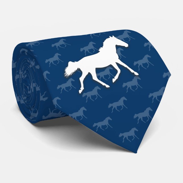 Cravate Motif des chevaux Silhouette | Bleu (Roulé)