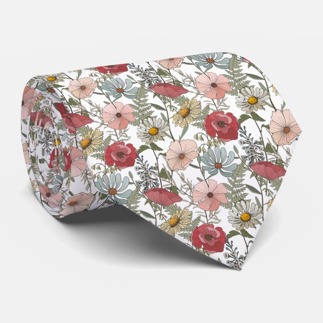 Cravate Motif des fleurs de marguerites rétro (Roulé)